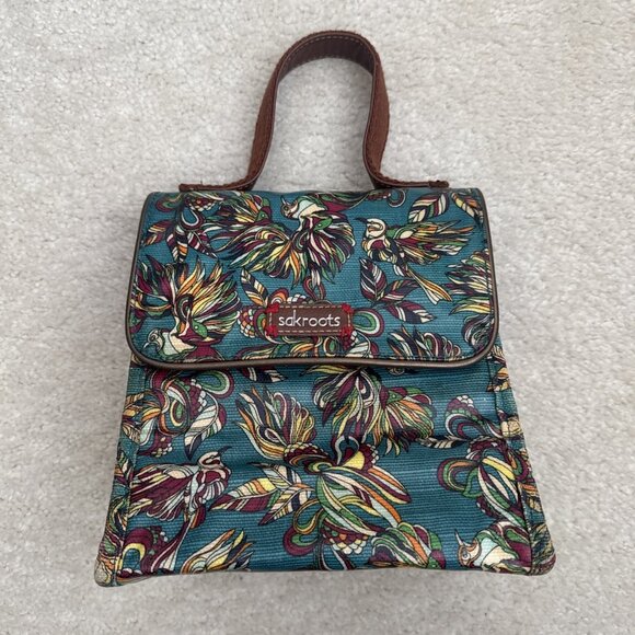 Sakroots Lunch Bag Box Flap Insulated Blue Print Coated Canvas Bird Pattern - Picture 1 of 10